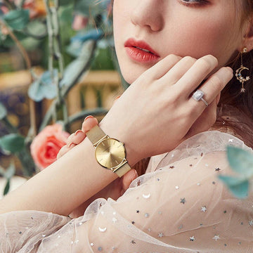 Elegant Creative Design Rose Gold Tone 1 Set Bracelet Quartz Watch Waterproof Stainless Steel Mesh Ladies Watches